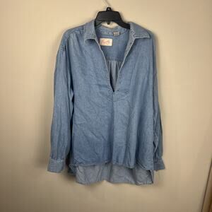 Scully Denim Women Pullover Top‎ Large Lace-up Neck Closure No String